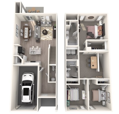 A diagram shows a small apartment with a car parked in the garage.